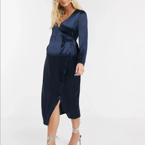 asos blue maternity dress Blue ASOS Design Pleated Maternity Dress (Gently Used